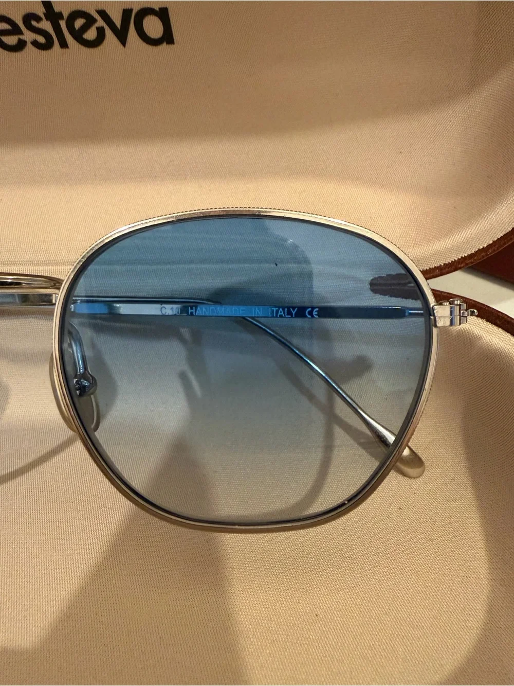 Illesteva Silver Frame Sunglasses with Blue Gradient Lenses